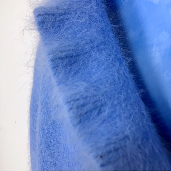 Vintage cardigan shacket light blue angora ruffle collar fluffy soft pastel - Picture 5 of 10